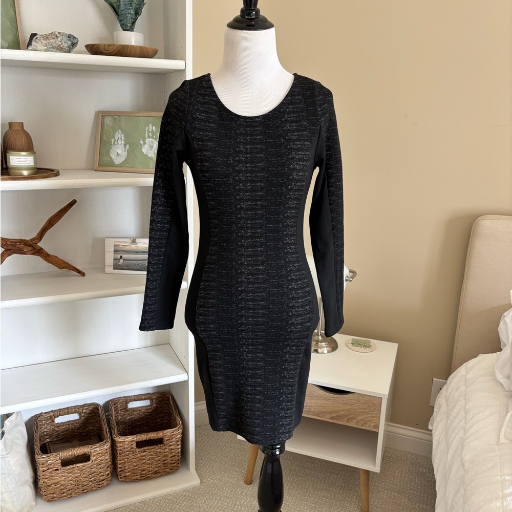 H&M: Black & Grey Long Sleeve Bodycon Dress